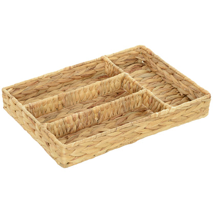 Rectangular Storage Basket, Water Hyacinth Woven Storage Basket with 4 Compartments, Storage Basket for Kitchen, Bathroom, Bedroom, Natural