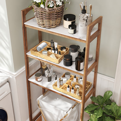 Rectangular Storage Basket, Water Hyacinth Woven Storage Basket with 4 Compartments, Storage Basket for Kitchen, Bathroom, Bedroom, Natural