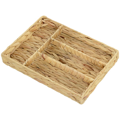 Rectangular Storage Basket, Water Hyacinth Woven Storage Basket with 4 Compartments, Storage Basket for Kitchen, Bathroom, Bedroom, Natural