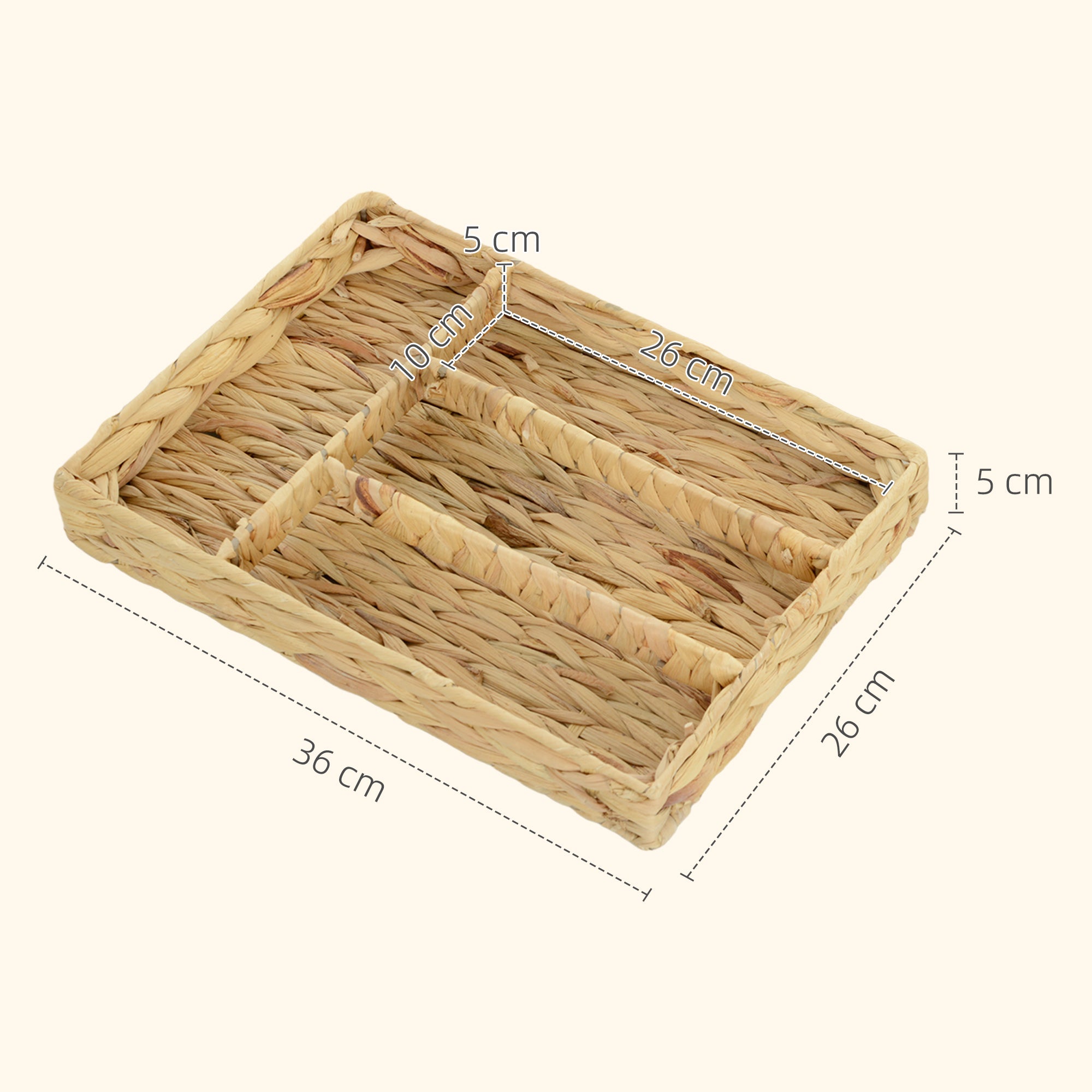Rectangular Storage Basket, Water Hyacinth Woven Storage Basket with 4 Compartments, Storage Basket for Kitchen, Bathroom, Bedroom, Natural