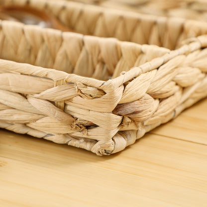 Rectangular Storage Basket, Water Hyacinth Woven Storage Basket with 4 Compartments, Storage Basket for Kitchen, Bathroom, Bedroom, Natural