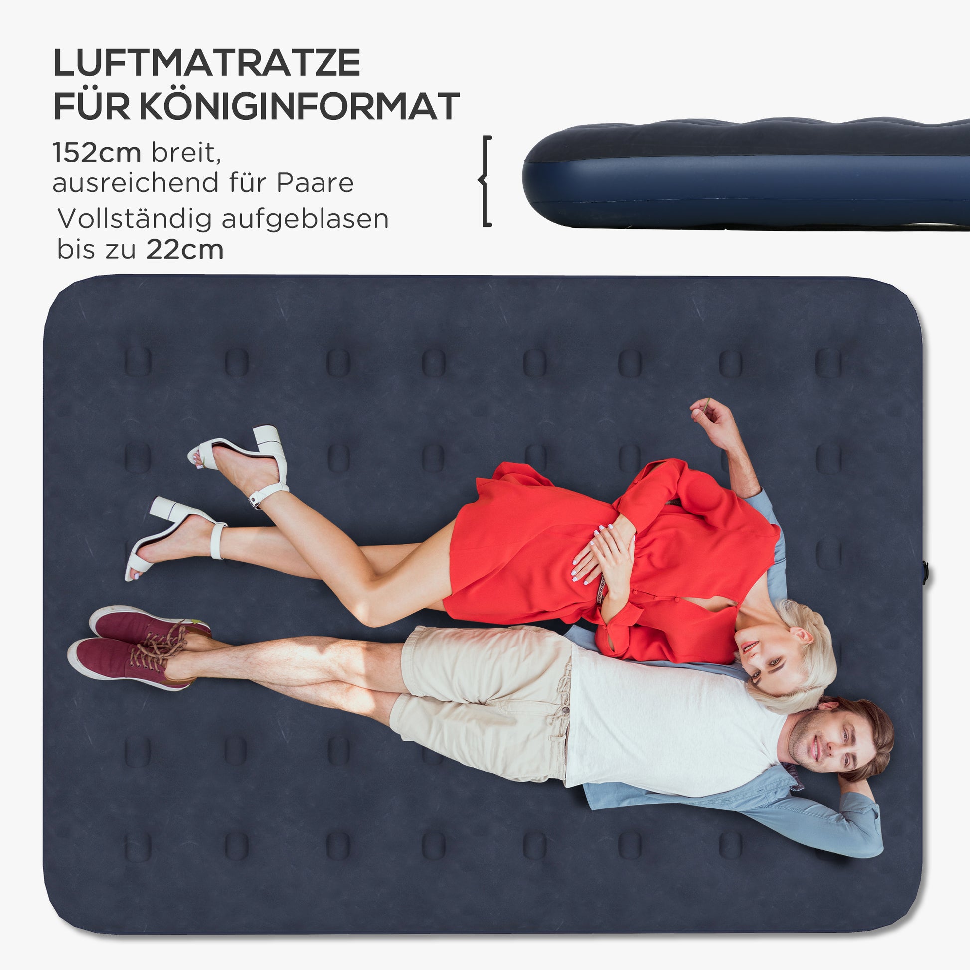 Air Bed, Air Mattress, Foldable Camping Bed for 2 People, Dark Blue, 203 x 152 x 22 cm