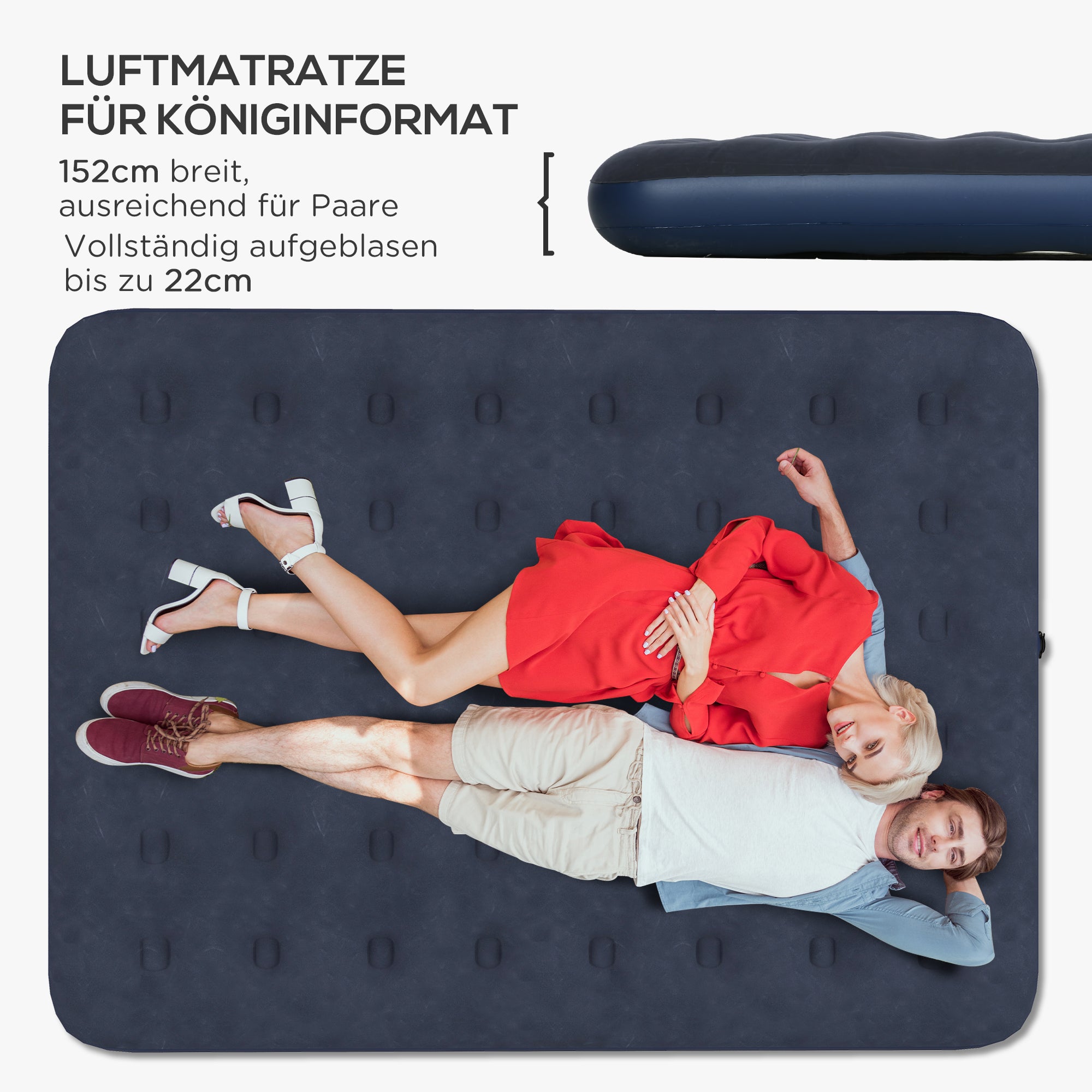 Air Bed, Air Mattress, Foldable Camping Bed for 2 People, Dark Blue, 203 x 152 x 22 cm