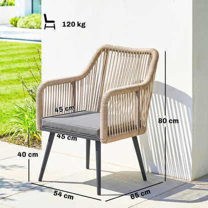 Set of 2 Outdoor Rattan Garden Chairs with Cushions, Armrests & Steel Frame — Weather-Resistant for Balcony/Patio, Light Gray (21.3 x 25.6 x 31.5 in)