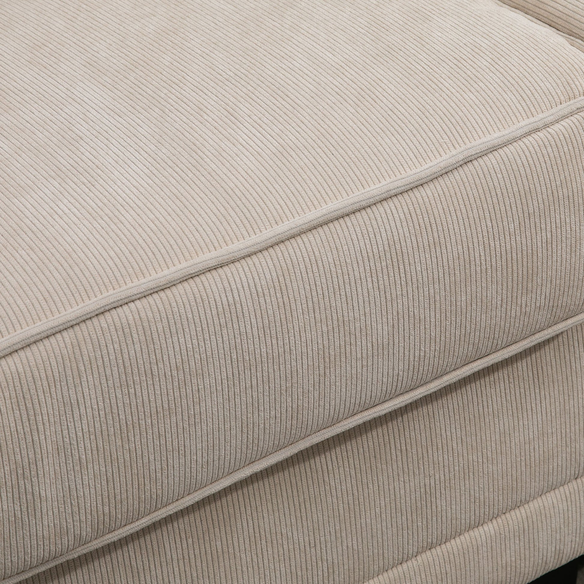 3-Seater Corduroy Velvet Fabric Sofa with Armrests and Padded Backrest, 197 cm, with 2 Pillows, Solid Pine Wood Feet, for Living Room, Bedroom, Office, Beige