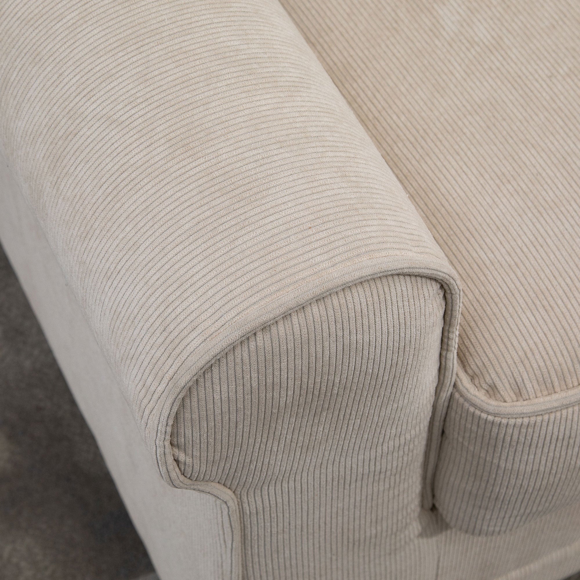 3-Seater Corduroy Velvet Fabric Sofa with Armrests and Padded Backrest, 197 cm, with 2 Pillows, Solid Pine Wood Feet, for Living Room, Bedroom, Office, Beige