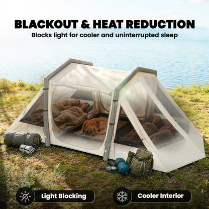 Inflatable 6-Person Tent — Fast Setup, Darkened Bedrooms, 2-Bedroom + Living Area, Porch, Fluorescent Pegs & Groundsheet, Waterproof Oxford Fabric