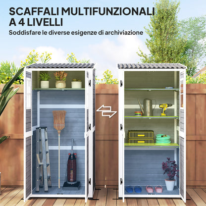 Wooden Garden Tool Shed made of Fir Wood with 2 Windows and Adjustable Shelves, Lockable Garden Tool Shed, Sloping Roof for Terrace Patio, 91x69x192cm, Light Grey