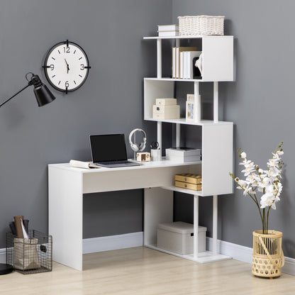 Corner Desk with Storage Shelves Modern Contemporary Design L-Shaped Computer Desk Wooden Shelves 120 x 80 x 176 cm White