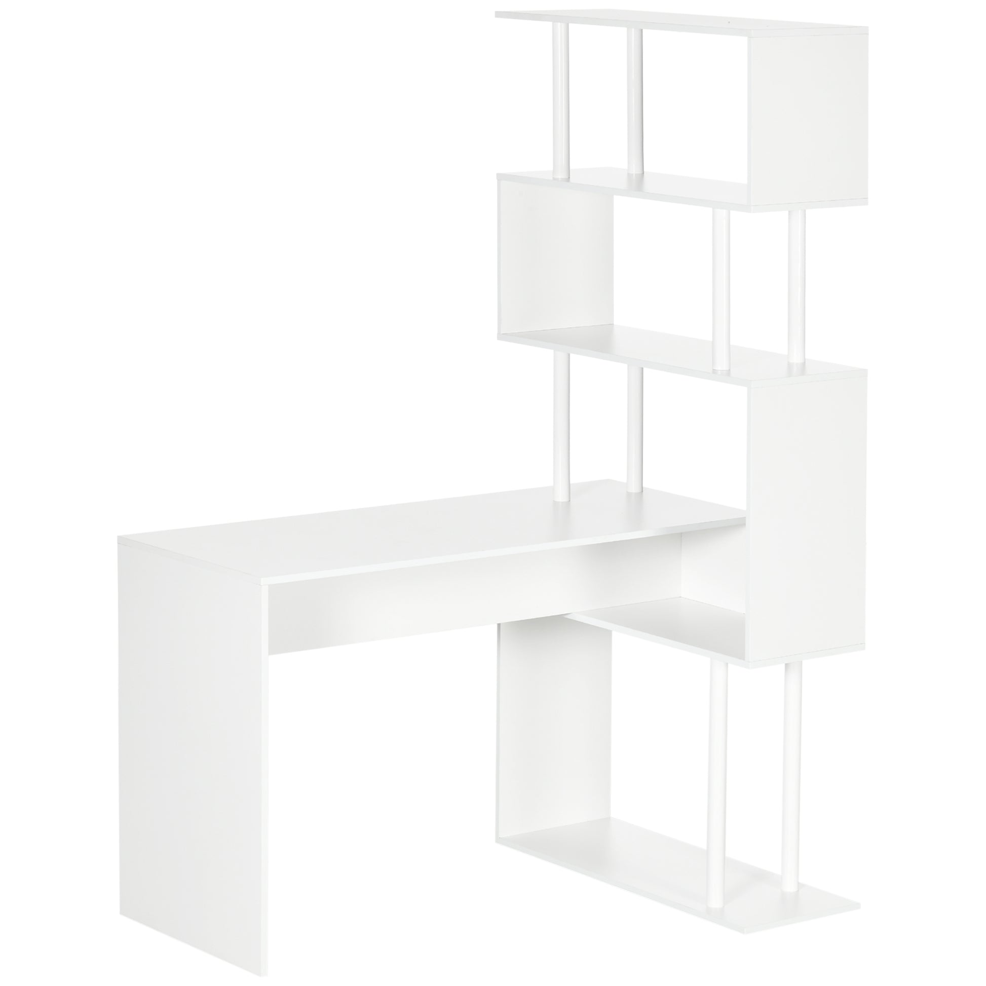 Corner Desk with Storage Shelves Modern Contemporary Design L-Shaped Computer Desk Wooden Shelves 120 x 80 x 176 cm White