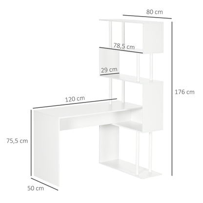 Corner Desk with Storage Shelves Modern Contemporary Design L-Shaped Computer Desk Wooden Shelves 120 x 80 x 176 cm White
