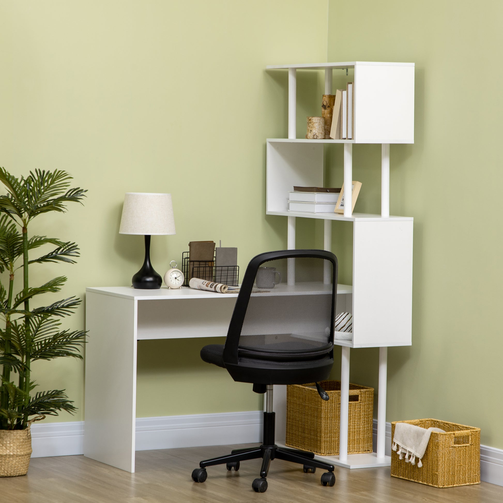 Corner Desk with Storage Shelves Modern Contemporary Design L-Shaped Computer Desk Wooden Shelves 120 x 80 x 176 cm White