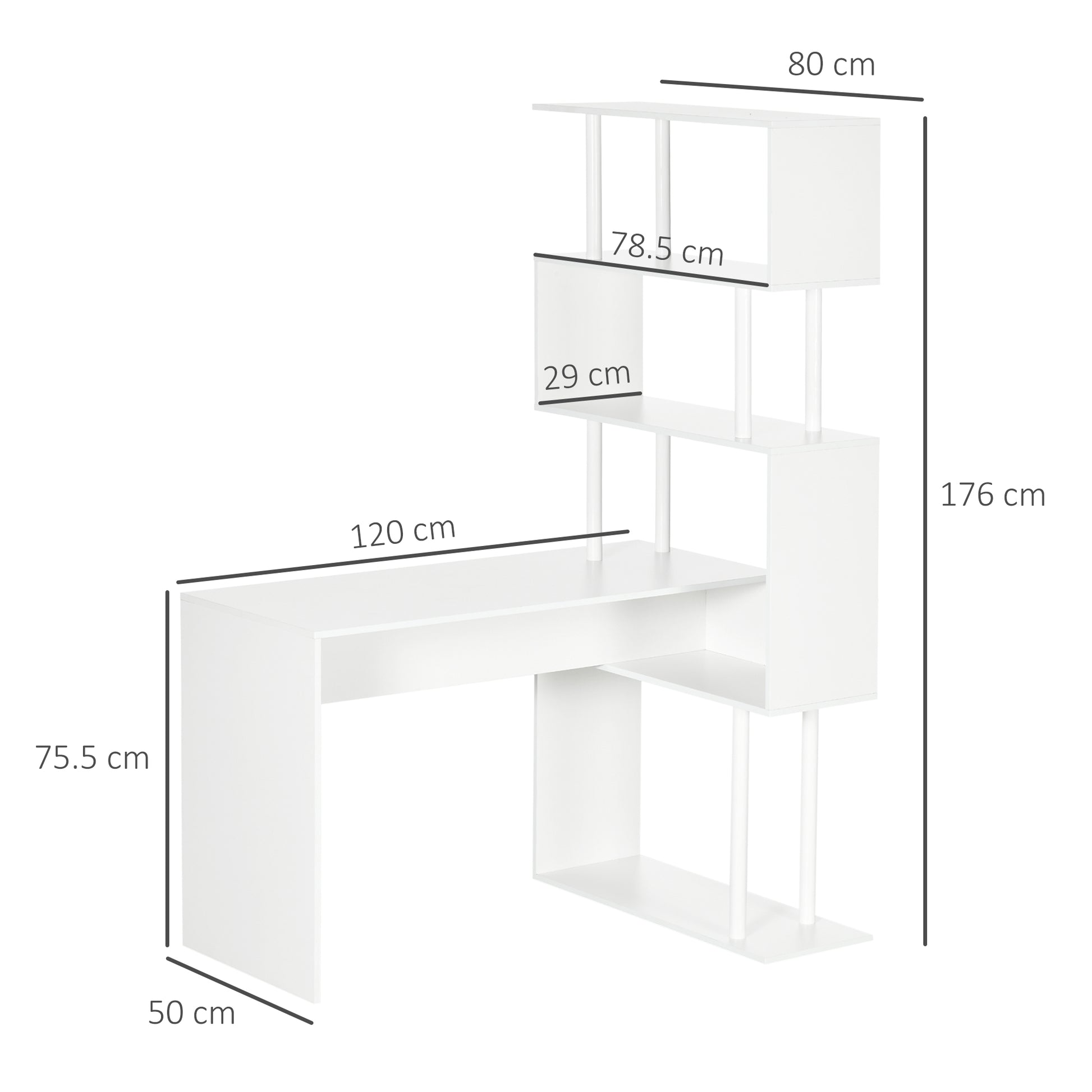 Corner Desk with Storage Shelves Modern Contemporary Design L-Shaped Computer Desk Wooden Shelves 120 x 80 x 176 cm White