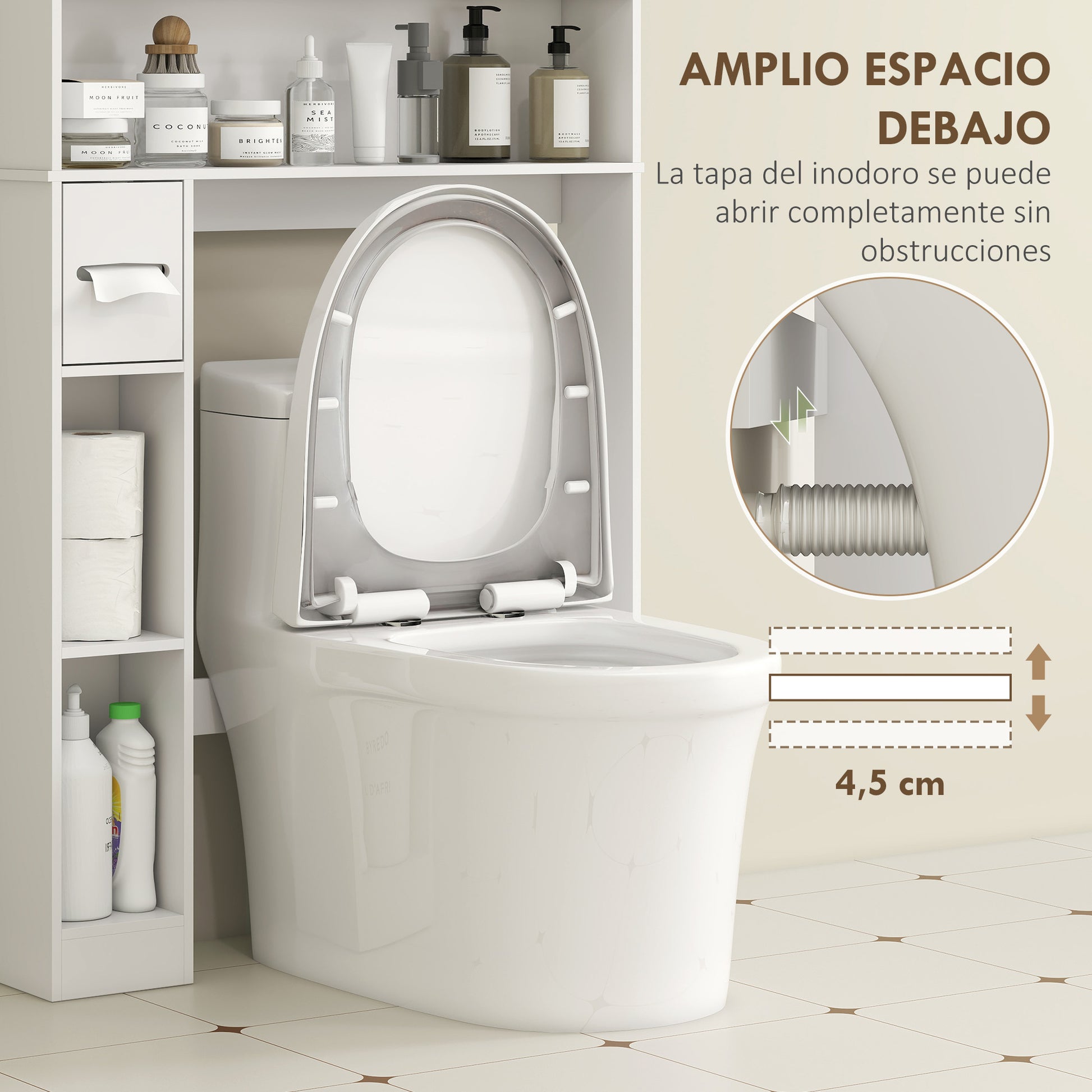 Over Toilet Shelf Bathroom Cabinet with Adjustable Shelf, 2 Doors, Toilet Paper Holder, and Open Shelves Space-Saving Storage Cabinet for Bathroom White