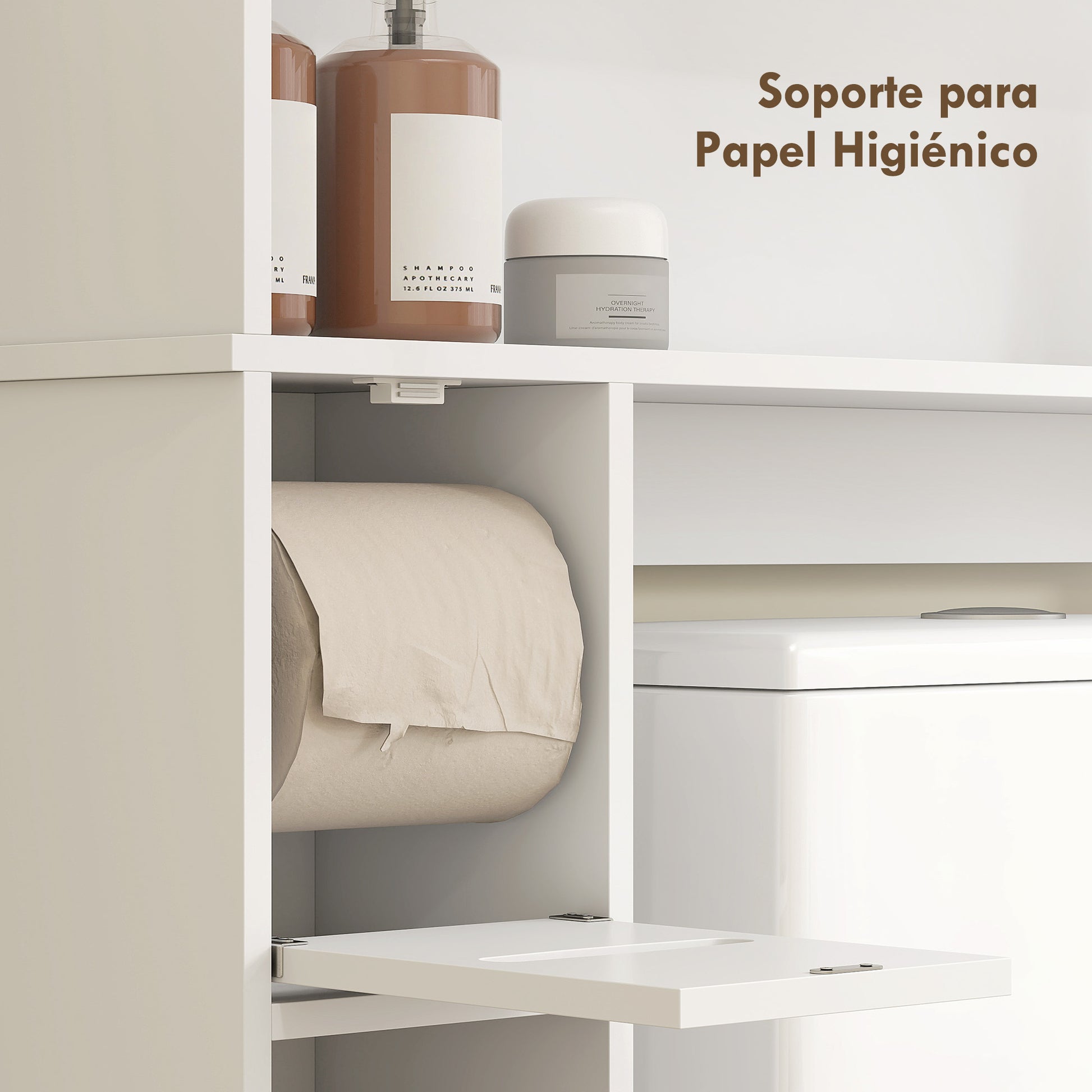Over Toilet Shelf Bathroom Cabinet with Adjustable Shelf, 2 Doors, Toilet Paper Holder, and Open Shelves Space-Saving Storage Cabinet for Bathroom White