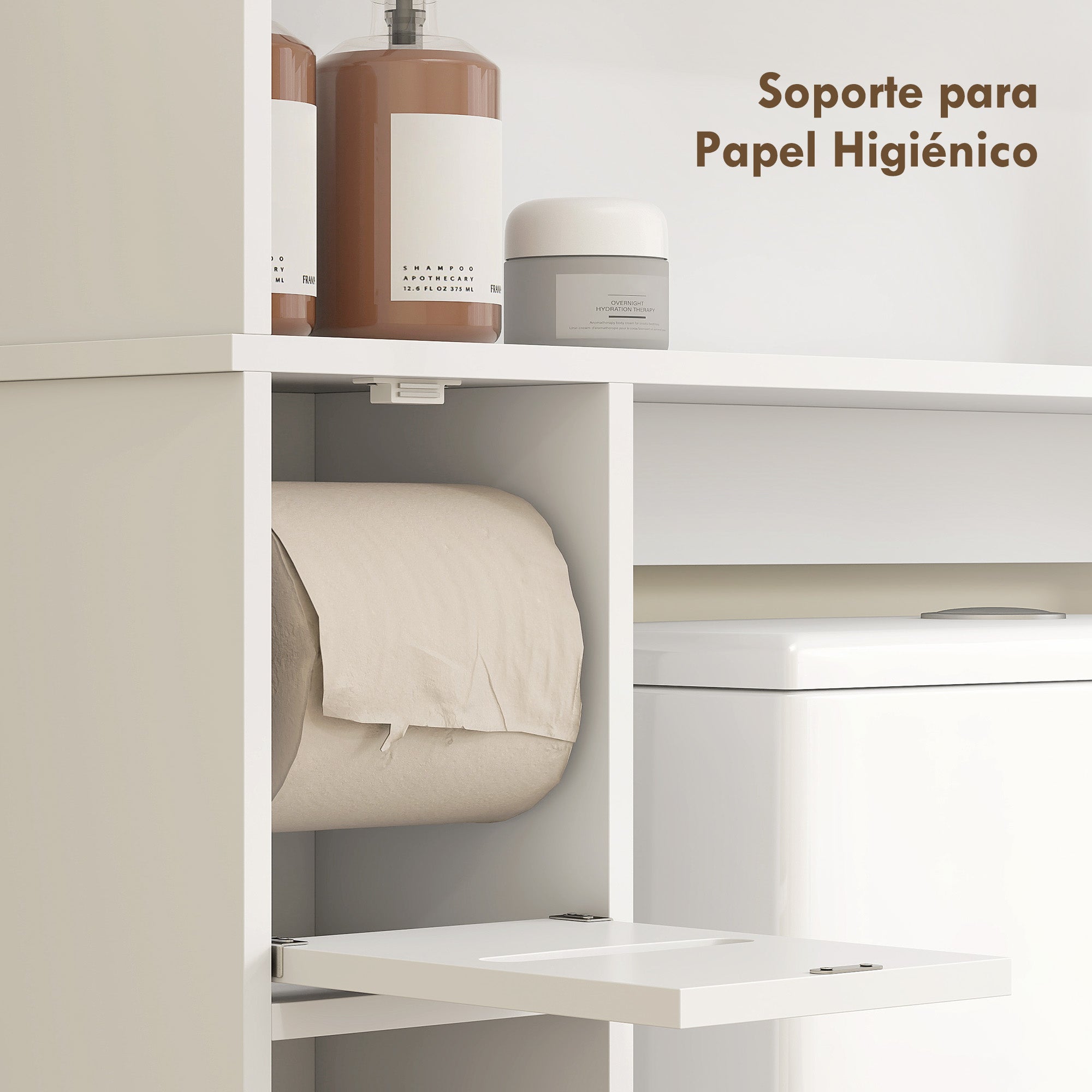 Over Toilet Shelf Bathroom Cabinet with Adjustable Shelf, 2 Doors, Toilet Paper Holder, and Open Shelves Space-Saving Storage Cabinet for Bathroom White