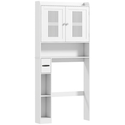 Over Toilet Shelf Bathroom Cabinet with Adjustable Shelf, 2 Doors, Toilet Paper Holder, and Open Shelves Space-Saving Storage Cabinet for Bathroom White