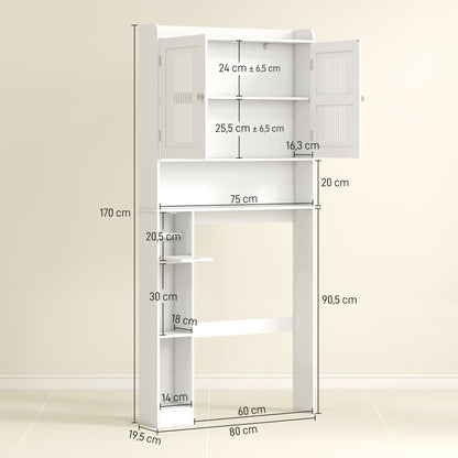 Over Toilet Shelf Bathroom Cabinet with Adjustable Shelf, 2 Doors, Toilet Paper Holder, and Open Shelves Space-Saving Storage Cabinet for Bathroom White
