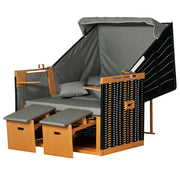 Baltic Sea Full Reclining Beach Chair for 2 People Winterproof Beach Chairs Made of Hardwood, Beach Chair with Canopy, Footstool, Side Tables, Beach Chair Cover, Beach Chair for Balcony, Garden Terrace, Light Gray