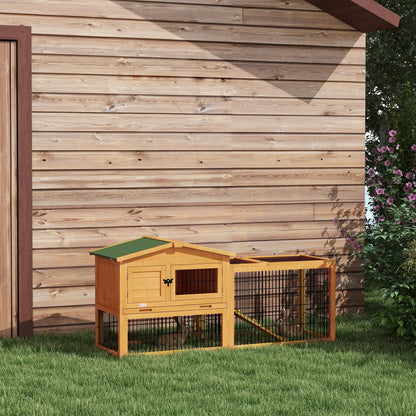 Rabbit Hutch 2 Levels Rabbit Hutch Made of Fir Wood Winterproof Double-Deck House with Outdoor Run Ramp 150x52x68 cm Rabbit Cage Outdoor Small Animal Hutch for Rabbits Guinea Pigs Yellow