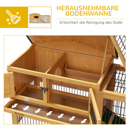 Rabbit Hutch 2 Levels Rabbit Hutch Made of Fir Wood Winterproof Double-Deck House with Outdoor Run Ramp 150x52x68 cm Rabbit Cage Outdoor Small Animal Hutch for Rabbits Guinea Pigs Yellow