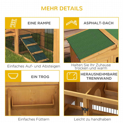 Rabbit Hutch 2 Levels Rabbit Hutch Made of Fir Wood Winterproof Double-Deck House with Outdoor Run Ramp 150x52x68 cm Rabbit Cage Outdoor Small Animal Hutch for Rabbits Guinea Pigs Yellow