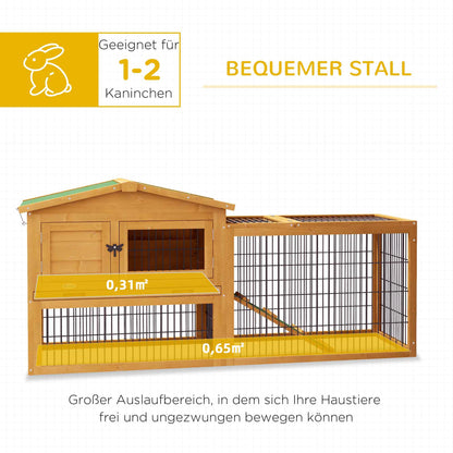 Rabbit Hutch 2 Levels Rabbit Hutch Made of Fir Wood Winterproof Double-Deck House with Outdoor Run Ramp 150x52x68 cm Rabbit Cage Outdoor Small Animal Hutch for Rabbits Guinea Pigs Yellow