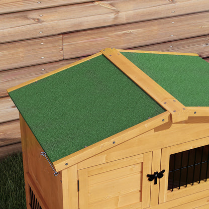 Rabbit Hutch 2 Levels Rabbit Hutch Made of Fir Wood Winterproof Double-Deck House with Outdoor Run Ramp 150x52x68 cm Rabbit Cage Outdoor Small Animal Hutch for Rabbits Guinea Pigs Yellow