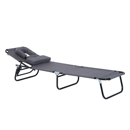 Foldable Sun Lounger with Pillow Reclining Chair with 4-Position Adjustable Backrest Camping Lounger with Face Hole Garden Chair Up to 120kg Load Capacity for Garden, Balcony Gray