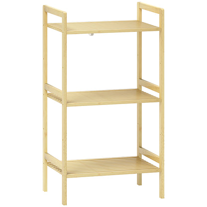 3-Tier Bamboo Bathroom Shelf, 3 Adjustable Shelves in 5 Positions, for Kitchen, Bathroom, Living Room, 43.5 x 31.5 x 80 cm, natural wood