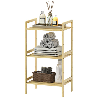 3-Tier Bamboo Bathroom Shelf, 3 Adjustable Shelves in 5 Positions, for Kitchen, Bathroom, Living Room, 43.5 x 31.5 x 80 cm, natural wood
