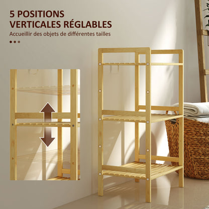 3-Tier Bamboo Bathroom Shelf, 3 Adjustable Shelves in 5 Positions, for Kitchen, Bathroom, Living Room, 43.5 x 31.5 x 80 cm, natural wood