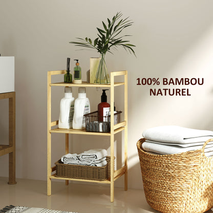 3-Tier Bamboo Bathroom Shelf, 3 Adjustable Shelves in 5 Positions, for Kitchen, Bathroom, Living Room, 43.5 x 31.5 x 80 cm, natural wood