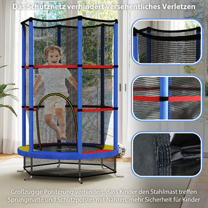 Children's Trampoline, Ø140 cm Trampoline for Children with Safety Net, Garden Trampoline for 3-6 Year Old Children, Indoor, Multicolor