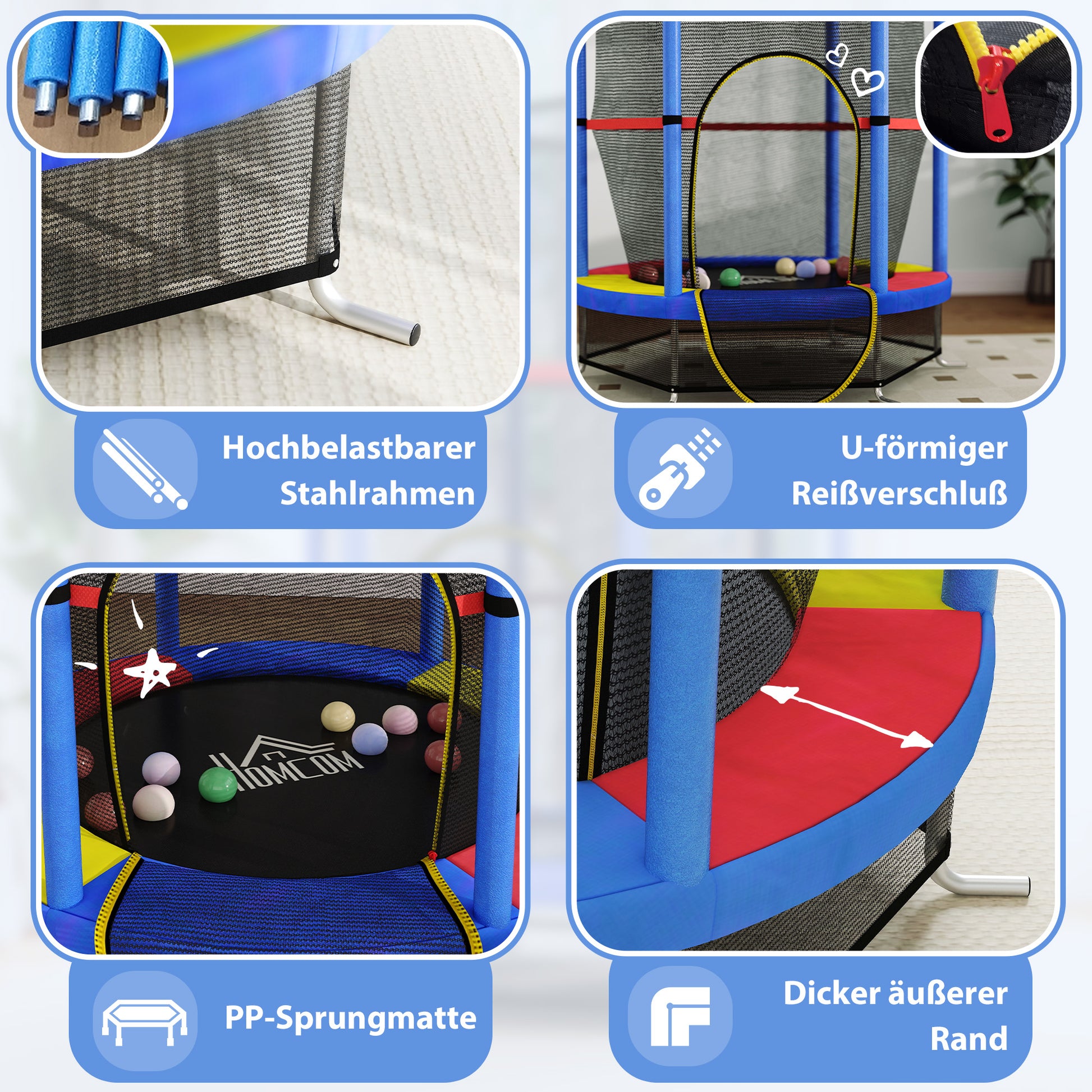 Children's Trampoline, Ø140 cm Trampoline for Children with Safety Net, Garden Trampoline for 3-6 Year Old Children, Indoor, Multicolor