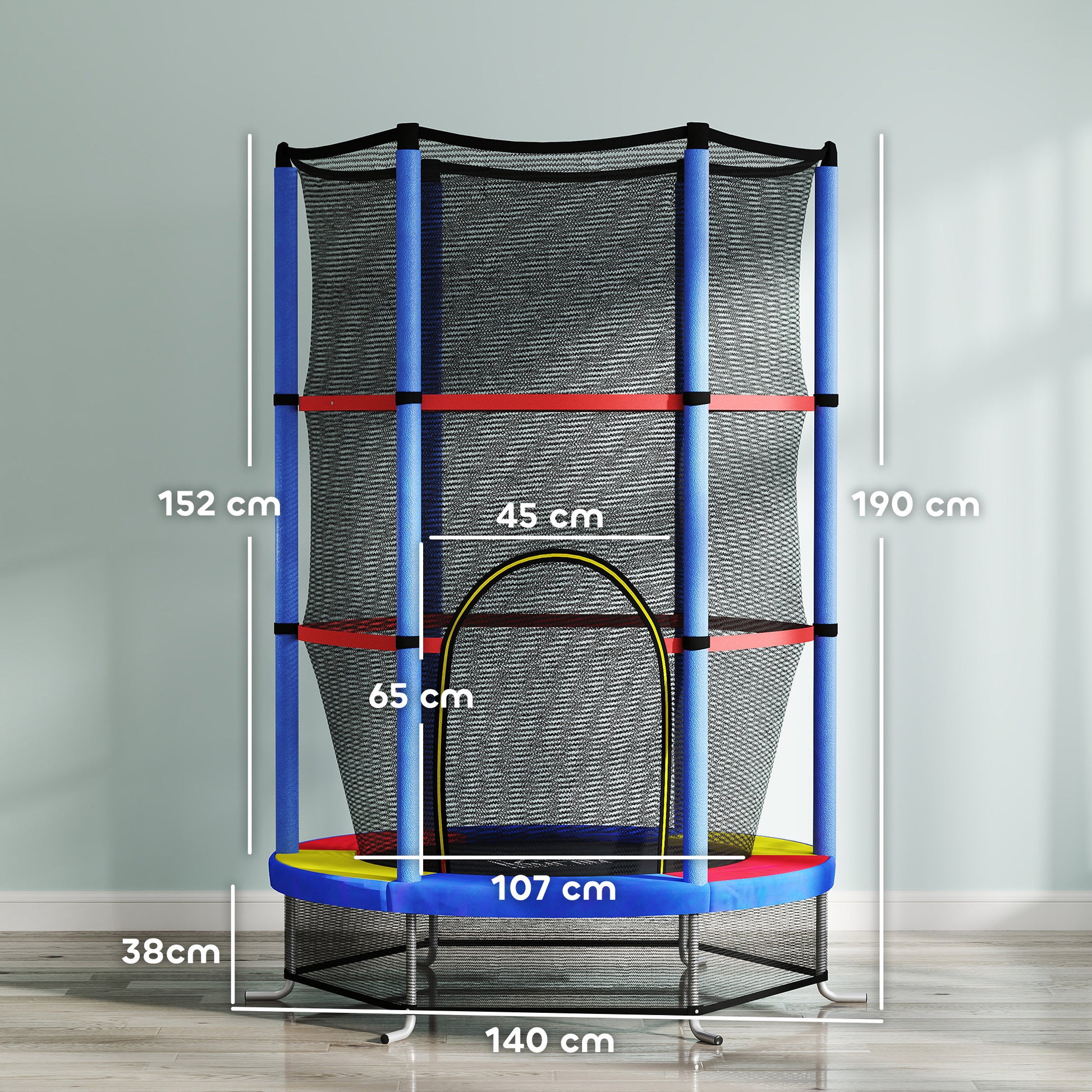 Children's Trampoline, Ø140 cm Trampoline for Children with Safety Net, Garden Trampoline for 3-6 Year Old Children, Indoor, Multicolor