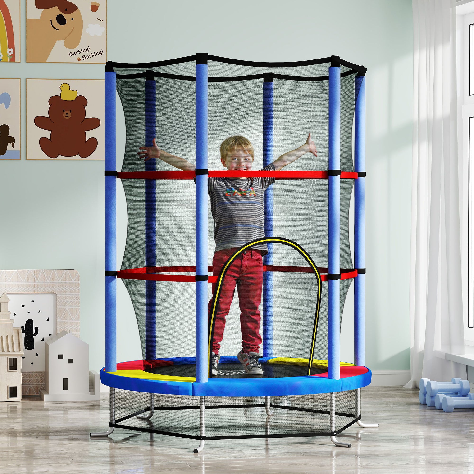 Children's Trampoline, Ø140 cm Trampoline for Children with Safety Net, Garden Trampoline for 3-6 Year Old Children, Indoor, Multicolor