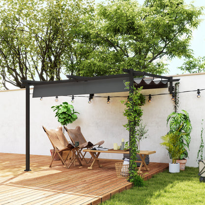 Patio Roof Pergola approx. 3x3m Terrace Canopy, Garden Pavilion made of Aluminum, Wall Mounted, Garden Gazebo with Adjustable Roof, Sun Protection for Terrace and Garden, Dark Grey