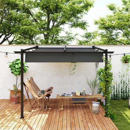 Patio Roof Pergola approx. 3x3m Terrace Canopy, Garden Pavilion made of Aluminum, Wall Mounted, Garden Gazebo with Adjustable Roof, Sun Protection for Terrace and Garden, Dark Grey