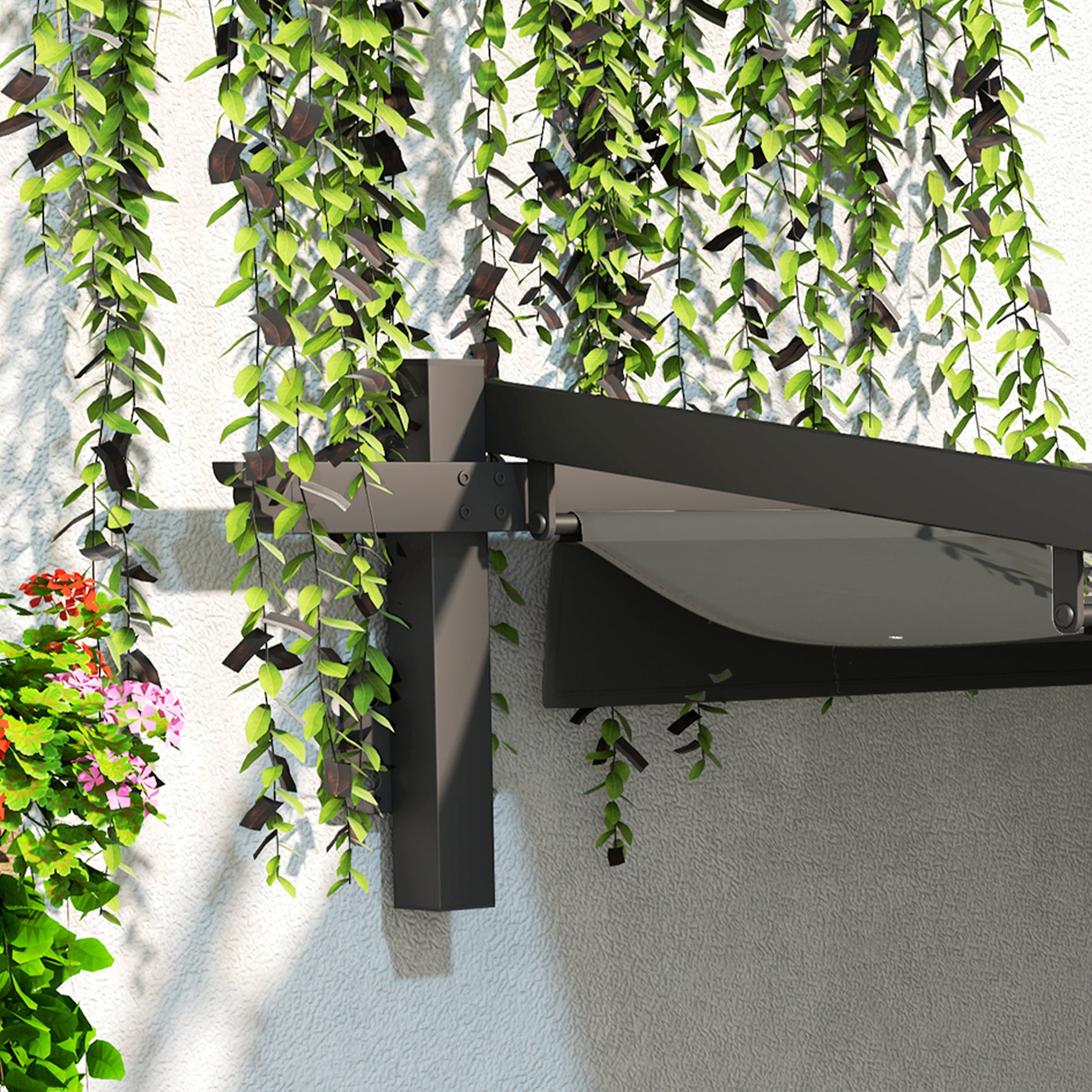 Patio Roof Pergola approx. 3x3m Terrace Canopy, Garden Pavilion made of Aluminum, Wall Mounted, Garden Gazebo with Adjustable Roof, Sun Protection for Terrace and Garden, Dark Grey