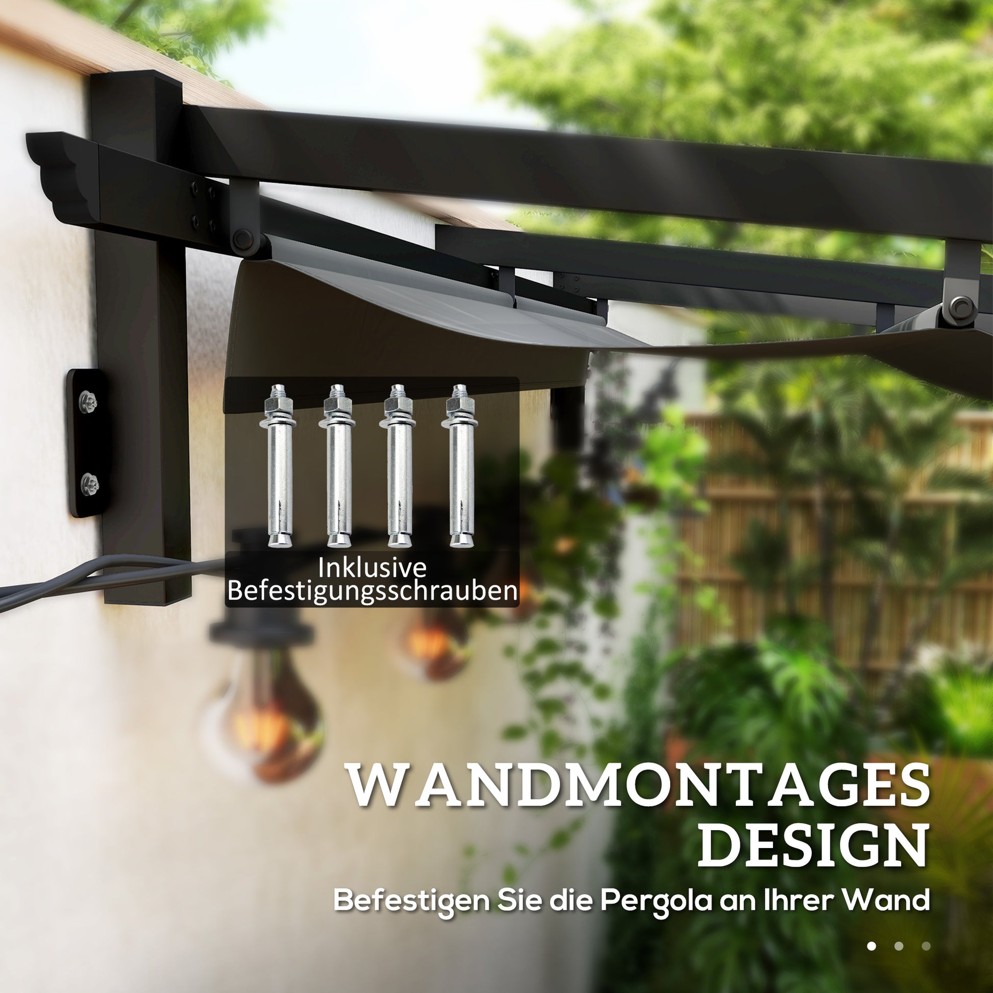 Patio Roof Pergola approx. 3x3m Terrace Canopy, Garden Pavilion made of Aluminum, Wall Mounted, Garden Gazebo with Adjustable Roof, Sun Protection for Terrace and Garden, Dark Grey