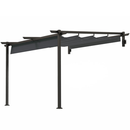 Patio Roof Pergola approx. 3x3m Terrace Canopy, Garden Pavilion made of Aluminum, Wall Mounted, Garden Gazebo with Adjustable Roof, Sun Protection for Terrace and Garden, Dark Grey