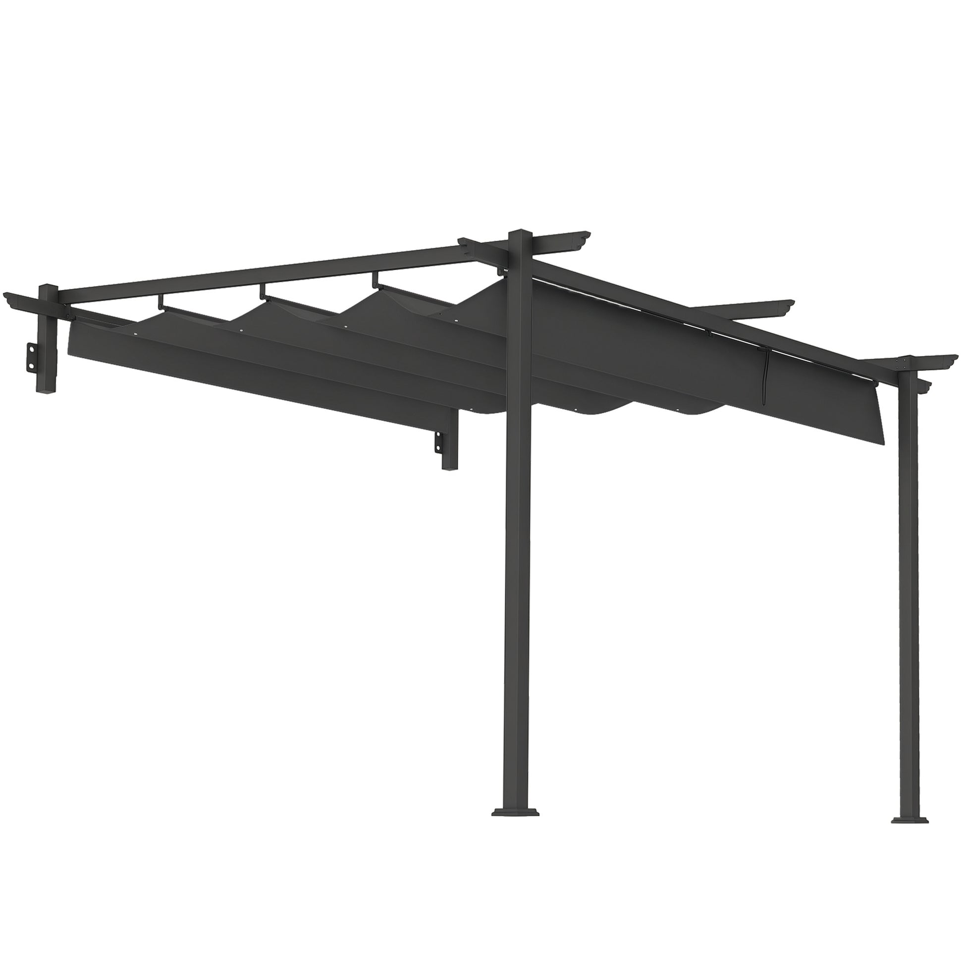 Patio Roof Pergola approx. 3x3m Terrace Canopy, Garden Pavilion made of Aluminum, Wall Mounted, Garden Gazebo with Adjustable Roof, Sun Protection for Terrace and Garden, Dark Grey