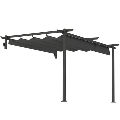 Patio Roof Pergola approx. 3x3m Terrace Canopy, Garden Pavilion made of Aluminum, Wall Mounted, Garden Gazebo with Adjustable Roof, Sun Protection for Terrace and Garden, Dark Grey