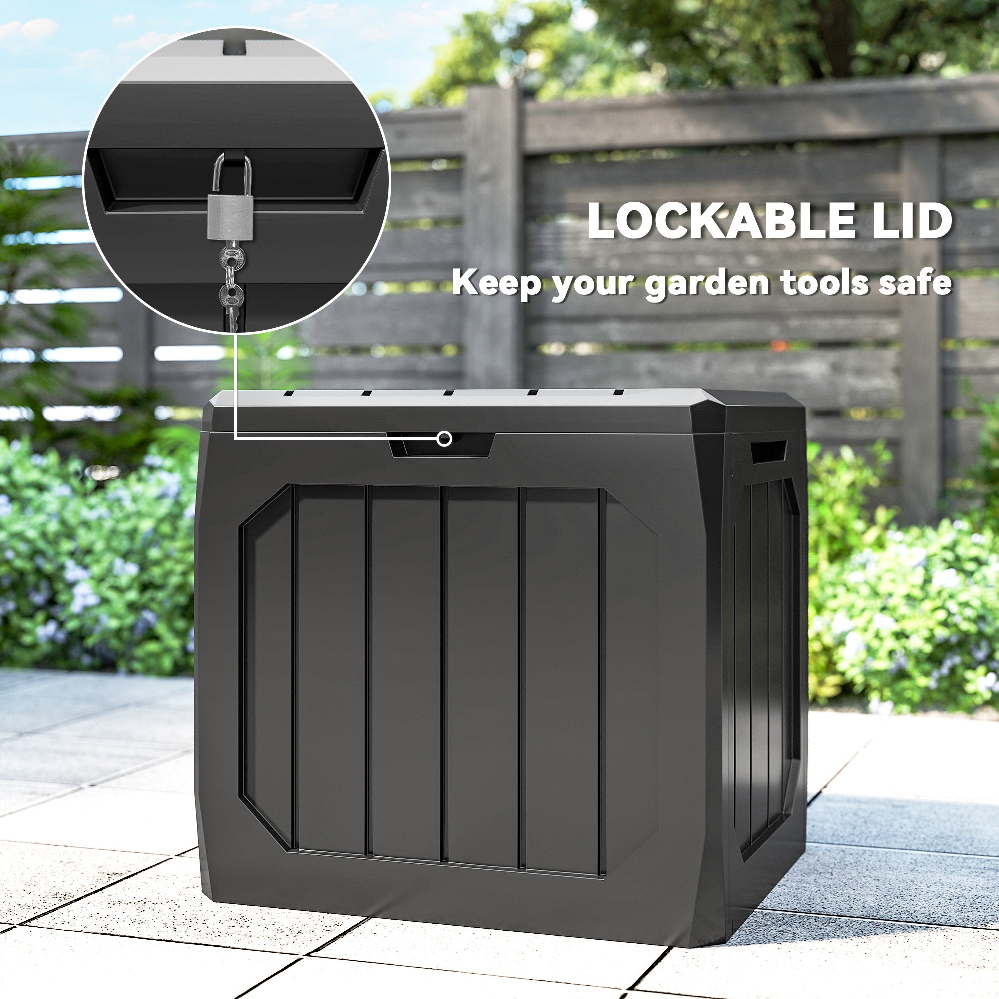 121 L (32 gal) Waterproof Outdoor Storage Box – UV‑Resistant Plastic Chest with Handles & Lock, Supports up to 100 kg (220 lb)