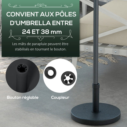 Round Umbrella Stand Base 15 kg Weight in HDPE Plastic Integrated Handle for Ø 24-38 mm Pole Size Ø 46.5 x 31H cm Black