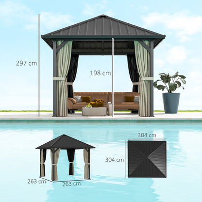 Pavilion with Hardtop, approx. 3x3m Waterproof Sturdy Winterproof Garden Pavilion with Mosquito Net, Side Panels, Metal Garden Gazebo, Pavilion for Garden, Patio, Dark Grey