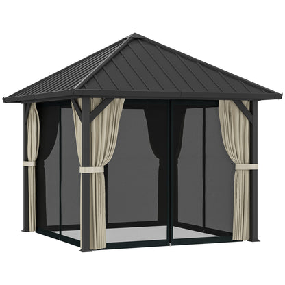 Pavilion with Hardtop, approx. 3x3m Waterproof Sturdy Winterproof Garden Pavilion with Mosquito Net, Side Panels, Metal Garden Gazebo, Pavilion for Garden, Patio, Dark Grey