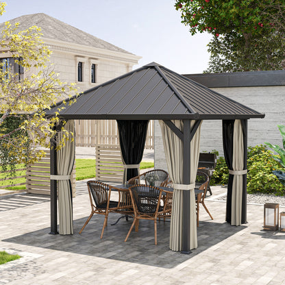 Pavilion with Hardtop, approx. 3x3m Waterproof Sturdy Winterproof Garden Pavilion with Mosquito Net, Side Panels, Metal Garden Gazebo, Pavilion for Garden, Patio, Dark Grey