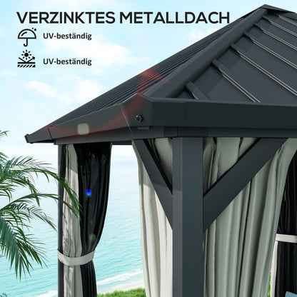 Pavilion with Hardtop, approx. 3x3m Waterproof Sturdy Winterproof Garden Pavilion with Mosquito Net, Side Panels, Metal Garden Gazebo, Pavilion for Garden, Patio, Dark Grey